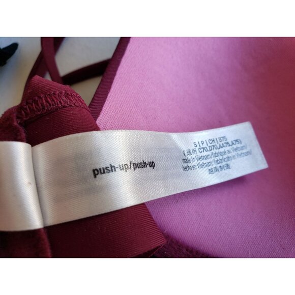Pink Victoria's Secret S Push Up Bralette Burgundy Strappy Wired Chic Preppy - Picture 9 of 9